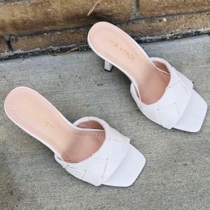 Woven Square Toe Mule White